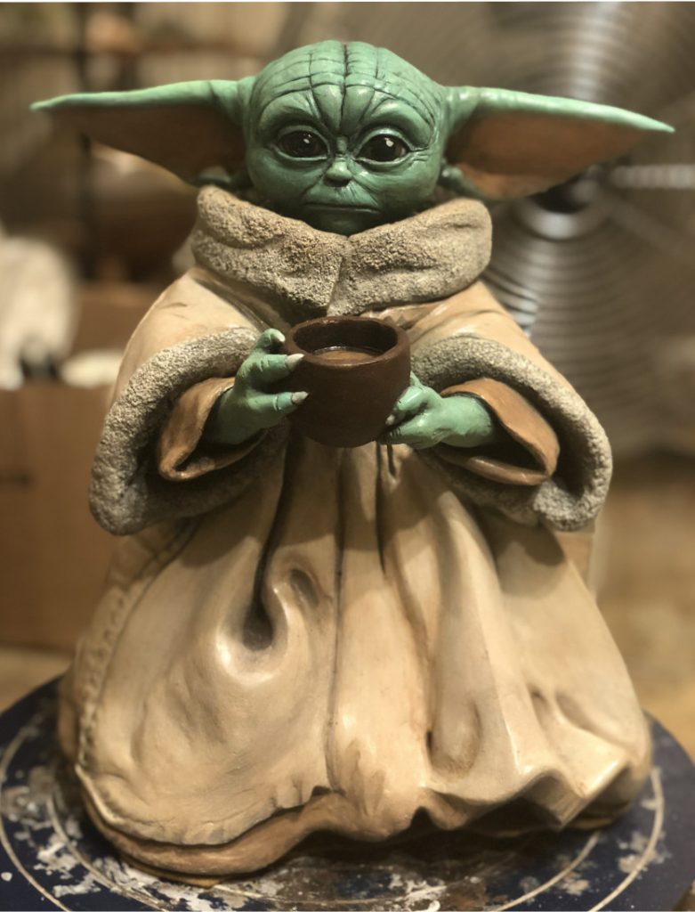 Hand made Baby Yoda clay sculpture commissioned by a client
