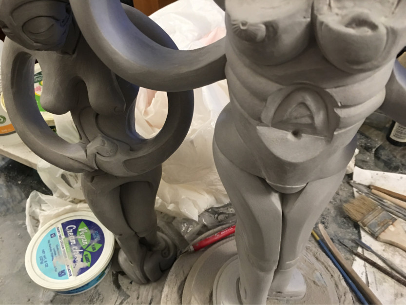 Clay figurative sculptures works in progress